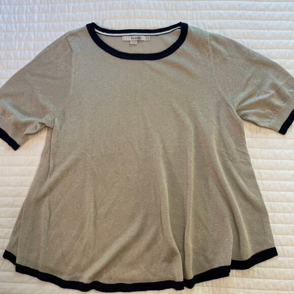 Boden Women's Silver Navy Metallic Linen Blend Swing Top, size 10 - Picture 1 of 6